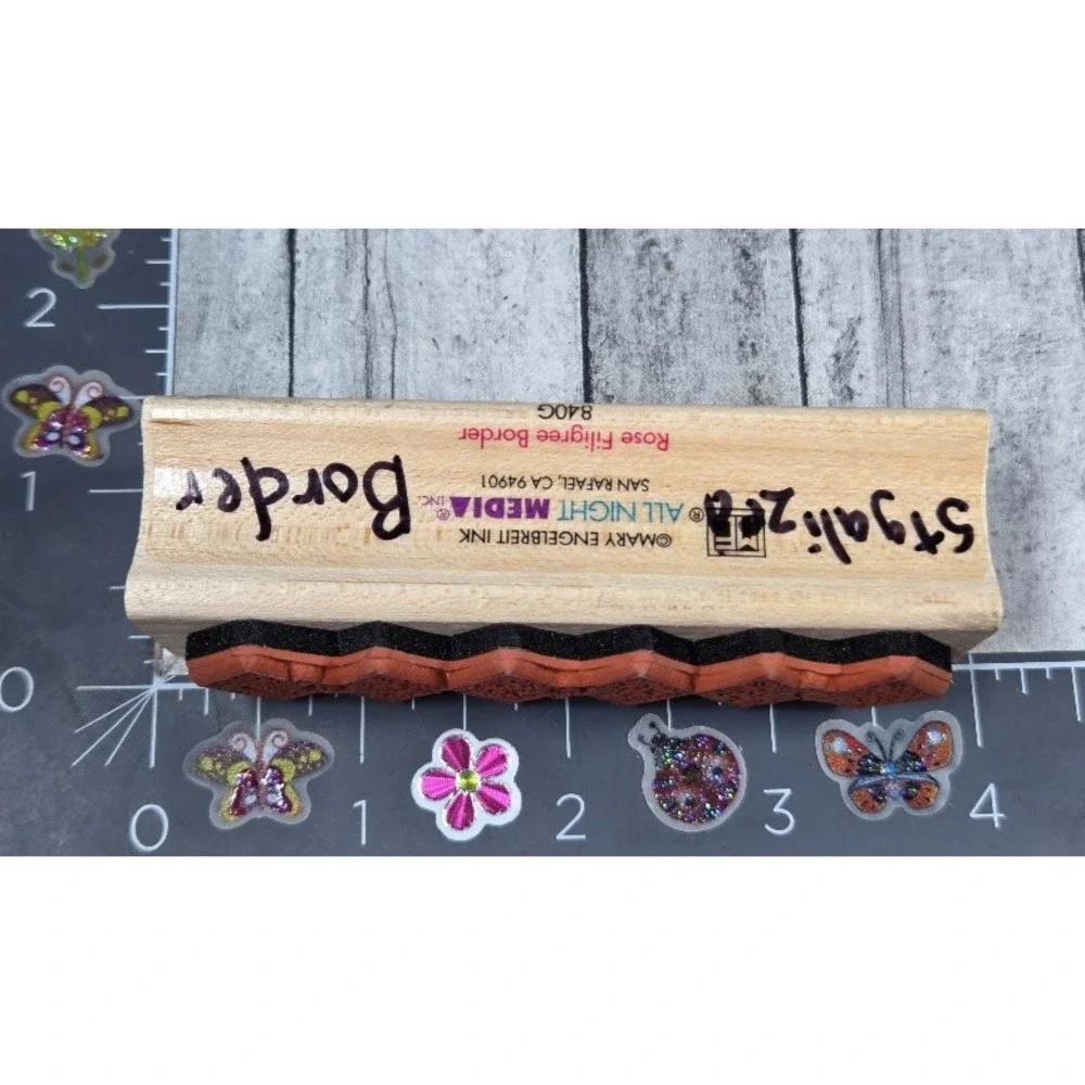 All Night Media Rose Filagree Border 840G Rubber Stamp Wood #P84